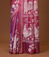 Blended Silk Kantha Stitch Saree Pink
