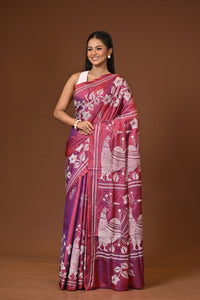 Blended Silk Kantha Stitch Saree Pink