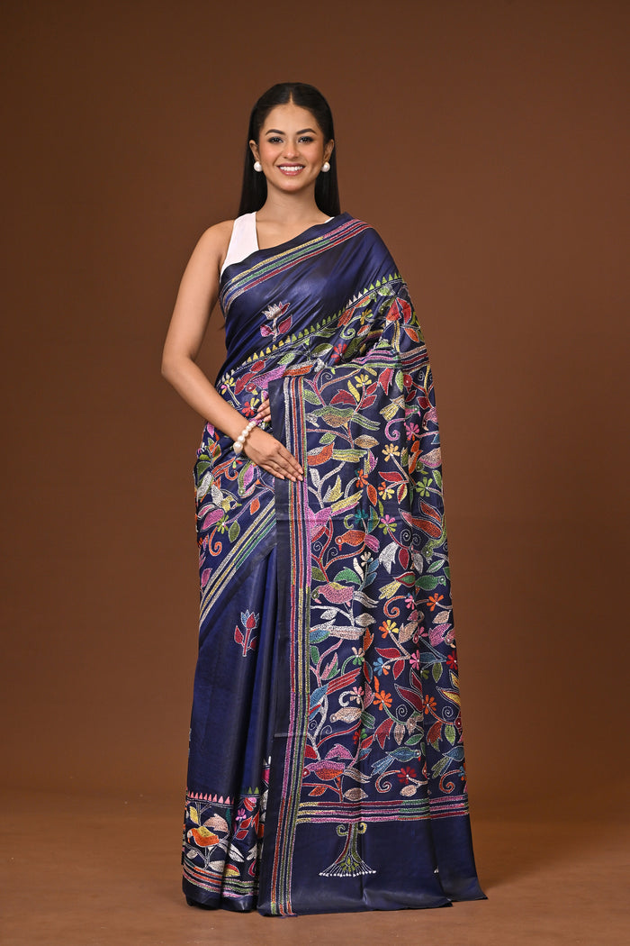 Blended Silk Kantha Stitch Saree