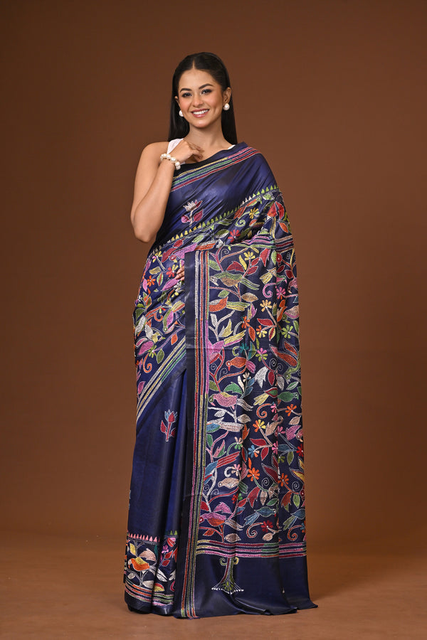 Blended Silk Kantha Stitch Saree