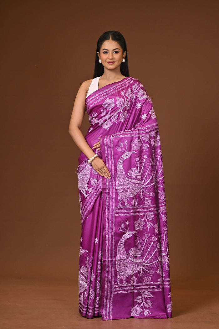 Blended Silk Kantha Stitch Saree