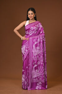 Blended Silk Kantha Stitch Saree Purple