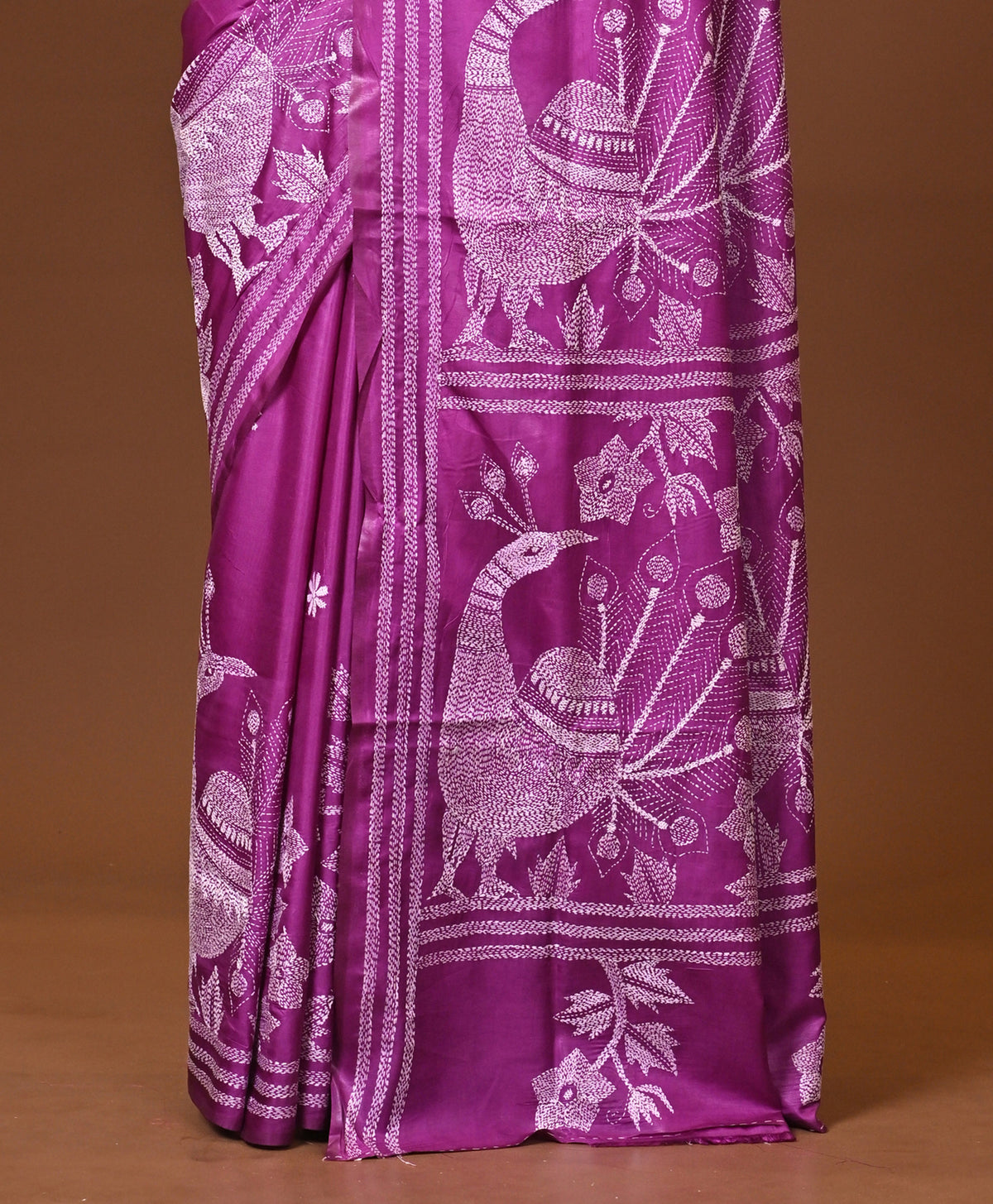 Blended Silk Kantha Stitch Saree Purple