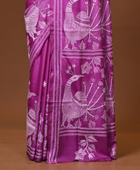 Blended Silk Kantha Stitch Saree Purple