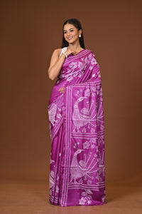 Blended Silk Kantha Stitch Saree Purple