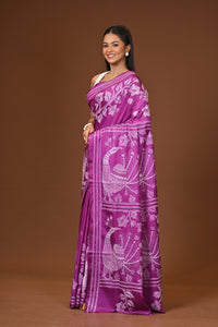 Blended Silk Kantha Stitch Saree Purple