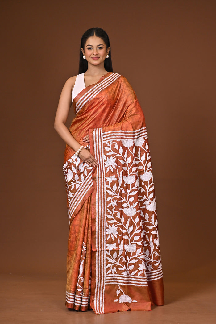 Blended Silk Kantha Stitch Saree