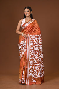 Blended Silk Kantha Stitch Saree Velvet Peach
