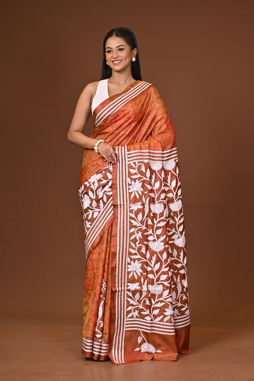 Blended Silk Kantha Stitch Saree