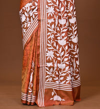 Blended Silk Kantha Stitch Saree Velvet Peach