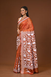 Blended Silk Kantha Stitch Saree Velvet Peach