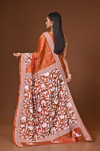 Blended Silk Kantha Stitch Saree Velvet Peach