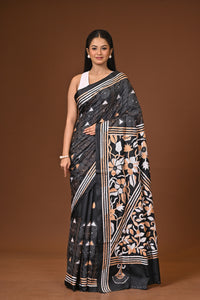 Blended Silk Kantha Stitch Saree Black