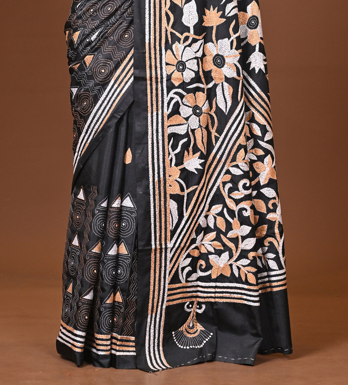 Blended Silk Kantha Stitch Saree Black