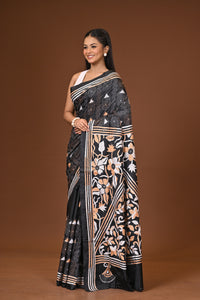 Blended Silk Kantha Stitch Saree Black