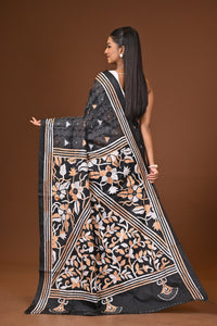 Blended Silk Kantha Stitch Saree Black