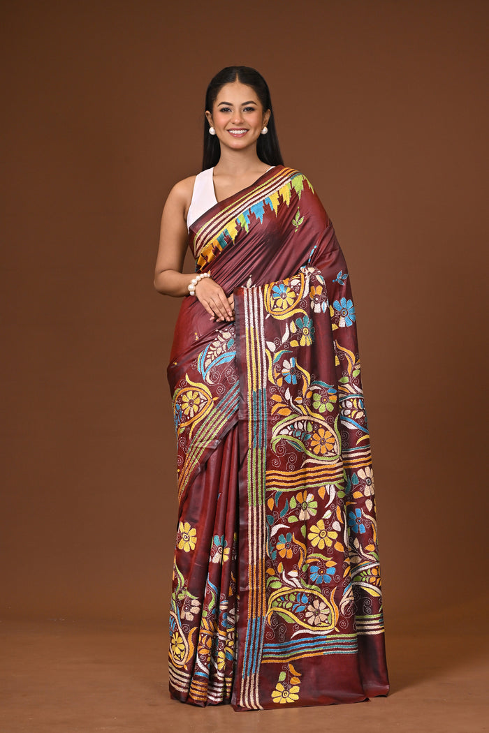 Blended Silk Kantha Stitch Saree