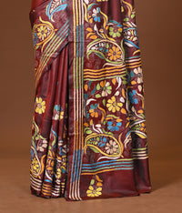 Blended Silk Kantha Stitch Saree Brown