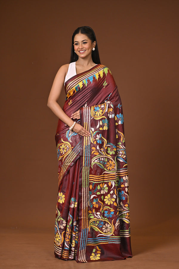 Blended Silk Kantha Stitch Saree