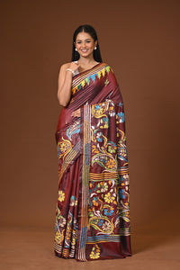 Blended Silk Kantha Stitch Saree Brown