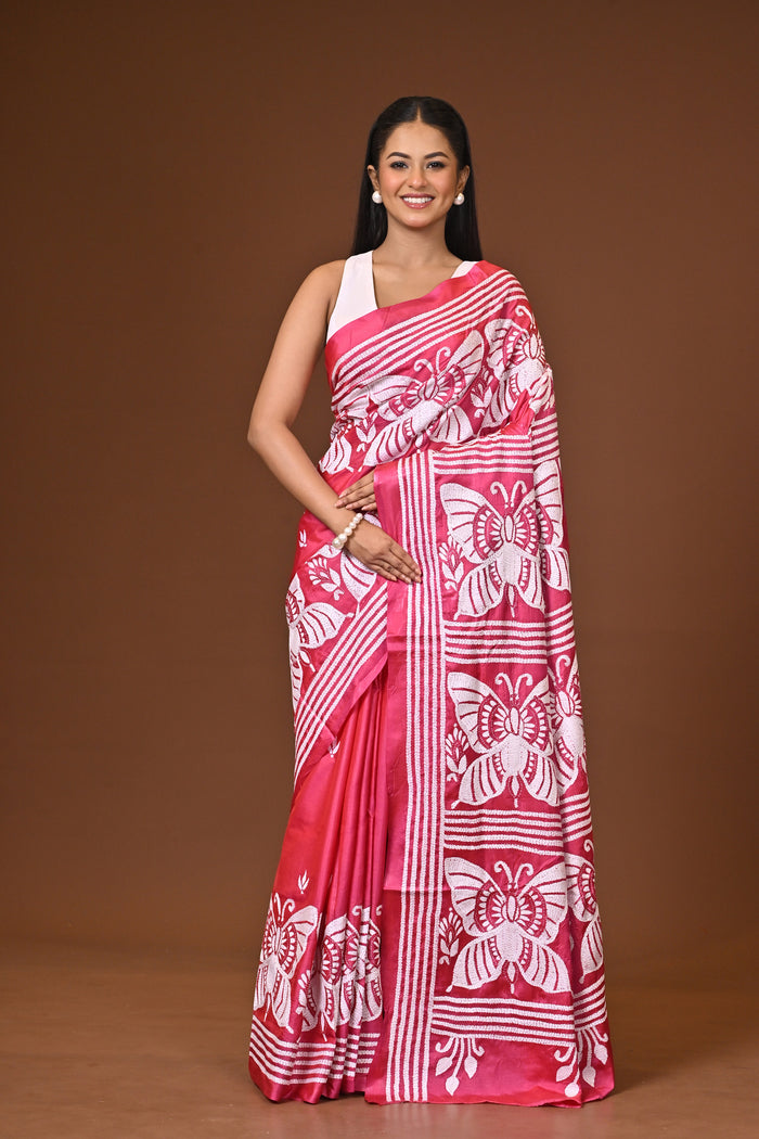 Blended Silk Kantha Stitch Saree