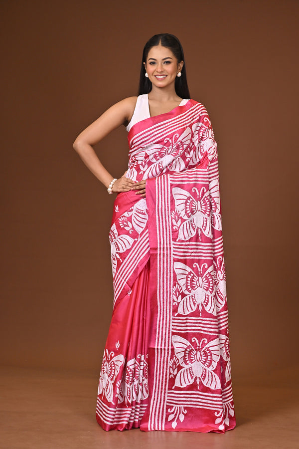 Blended Silk Kantha Stitch Saree