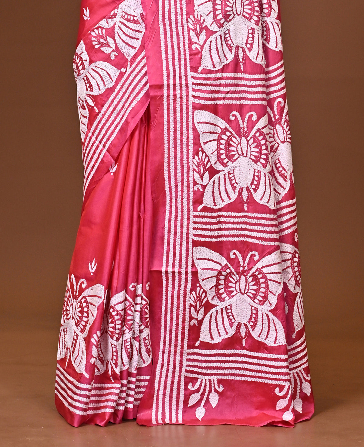 Blended Silk Kantha Stitch Saree Pink