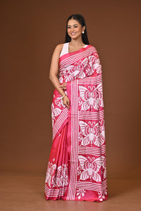 Blended Silk Kantha Stitch Saree Pink