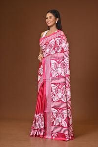 Blended Silk Kantha Stitch Saree Pink
