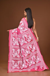 Blended Silk Kantha Stitch Saree Pink