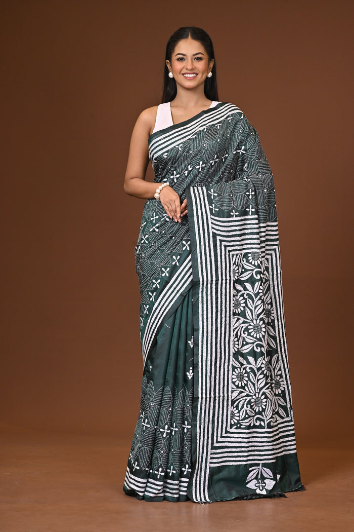 Blended Silk Kantha Stitch Saree