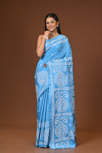 Blended Silk Kantha Stitch Saree Ocean Blue