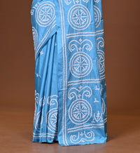 Blended Silk Kantha Stitch Saree Ocean Blue