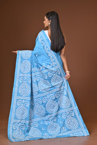 Blended Silk Kantha Stitch Saree Ocean Blue