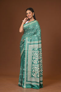 মিশ্র সিল্ক কাঁথা স্টিচ শাড়ি সবুজ