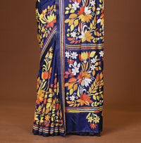Blended Silk Kantha Stitch Saree Navy Blue