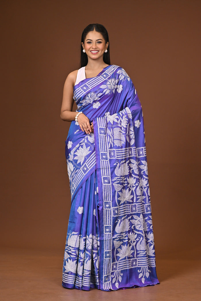 Blended Silk Kantha Stitch Saree