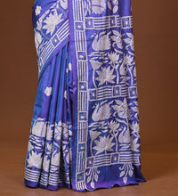 Blended Silk Kantha Stitch Saree Blue