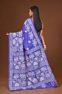 Blended Silk Kantha Stitch Saree Blue