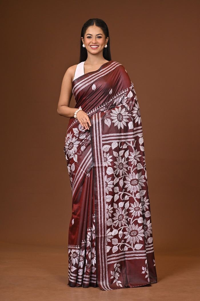 Blended Silk Kantha Stitch Saree