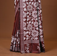 Blended Silk Kantha Stitch Saree Brown