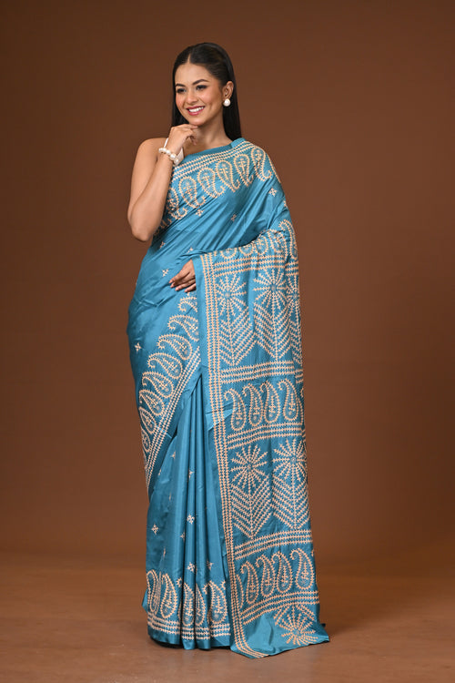 Blended Silk Kantha Stitch Saree