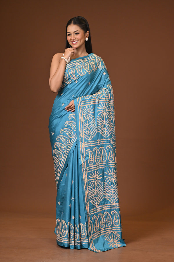 Blended Silk Kantha Stitch Saree