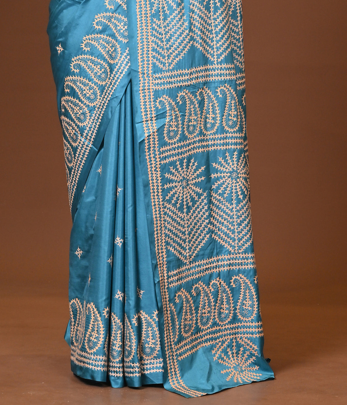 Blended Silk Kantha Stitch Saree Sea Green