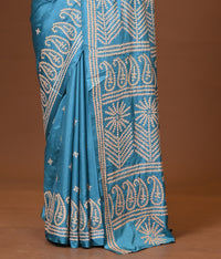 Blended Silk Kantha Stitch Saree Sea Green