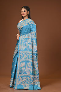 Blended Silk Kantha Stitch Saree Sea Green