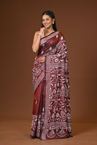 Blended Silk Kantha Stitch Saree Brown