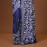 Blended Silk Kantha Stitch Saree Blue