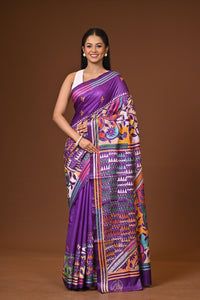 Blended Silk Kantha Stitch Saree Purple