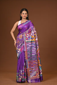 Blended Silk Kantha Stitch Saree Purple